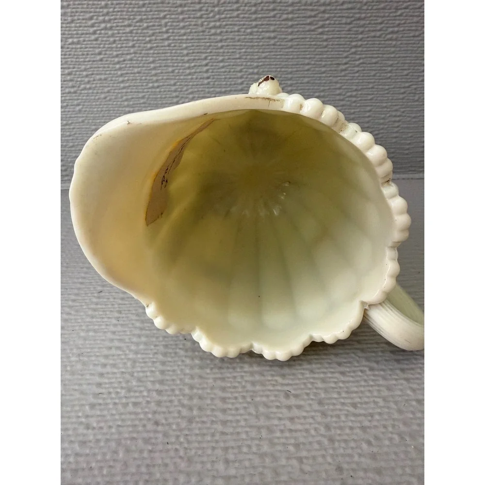 Vintage Custard‎ Uranium Glass Creamer Pitcher Shell Design UV Glow Floral